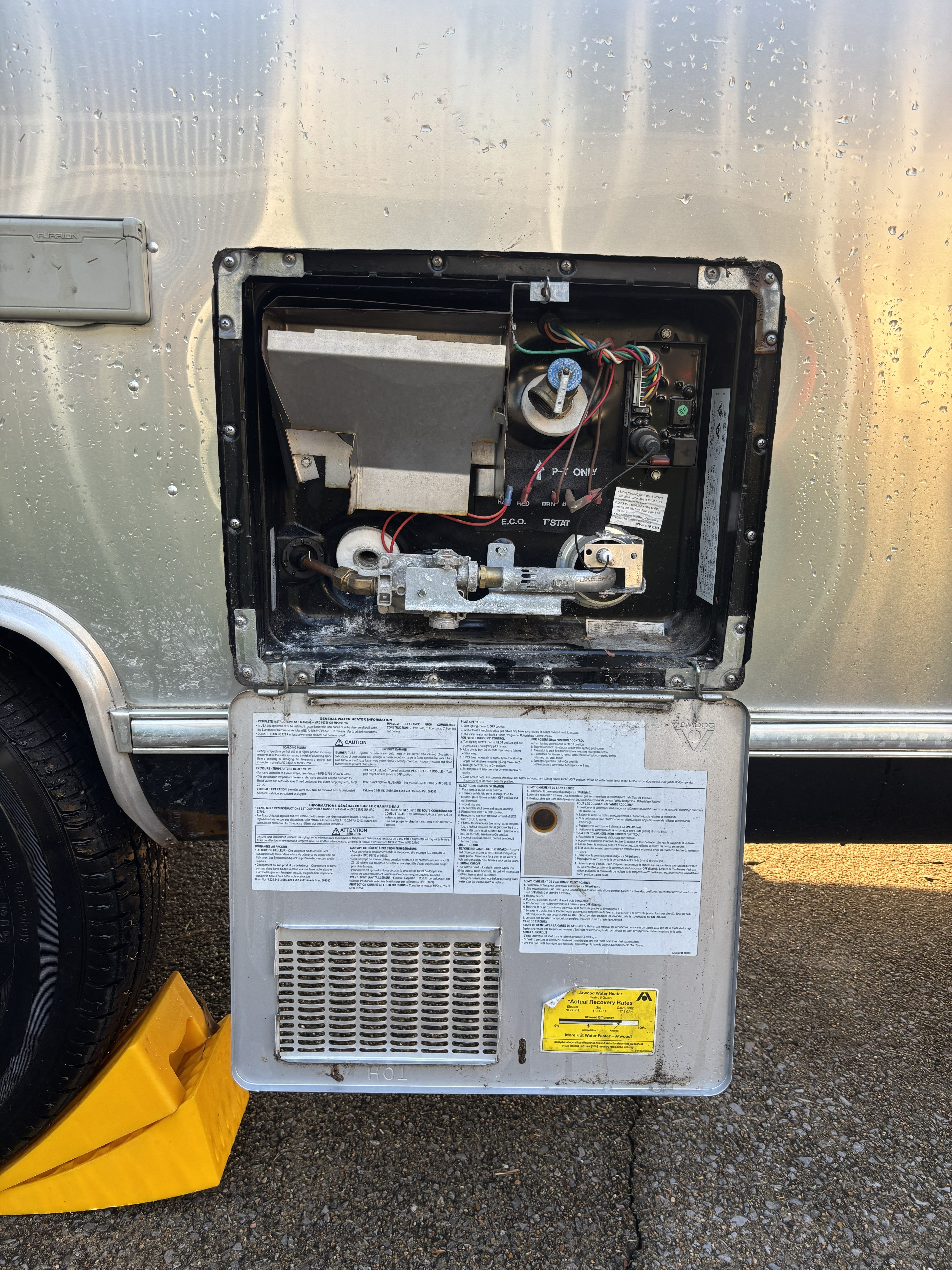 Water heater bay door open
